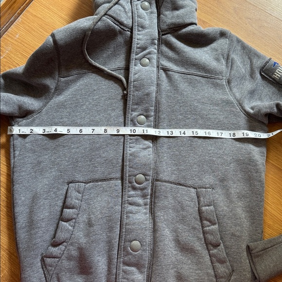 Hollister Gray/Blue Quilted Fleece Hood Jacket EUC Medium Button/Zip up - Picture 5 of 12
